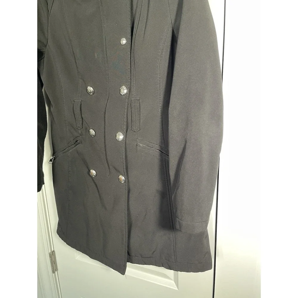 Calvin Klein Hooded Winter Coat Women's Size PM Black Mid-length Heavy Trench
